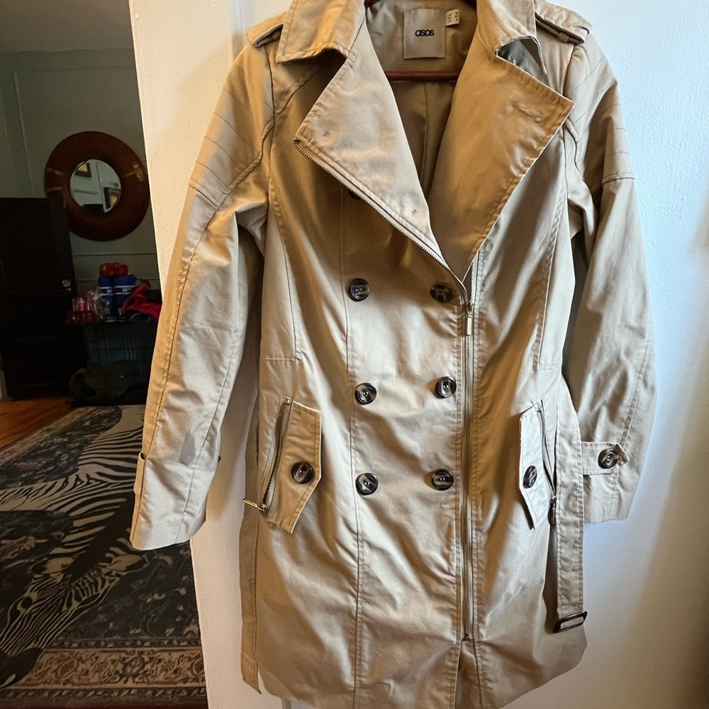 ASOS Tan Trench Coat with Wide Lapels and Waist Belt